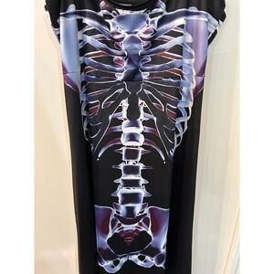 Womens Black Skeleton Print A-Line Halloween Costume Dress Medium Sleeveless